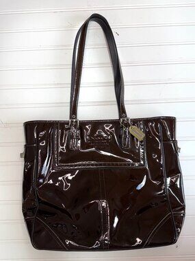 Coach Mahogany Patent Leather Gallery Tote Shoulder Bag Zip Top Large